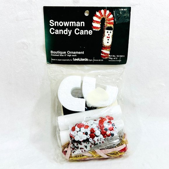 LeeWards Other - LeeWards SNOWMAN CANDY CANE Sequin/Bead Ornament Vtg. Kit - Rare/NOS - Japan